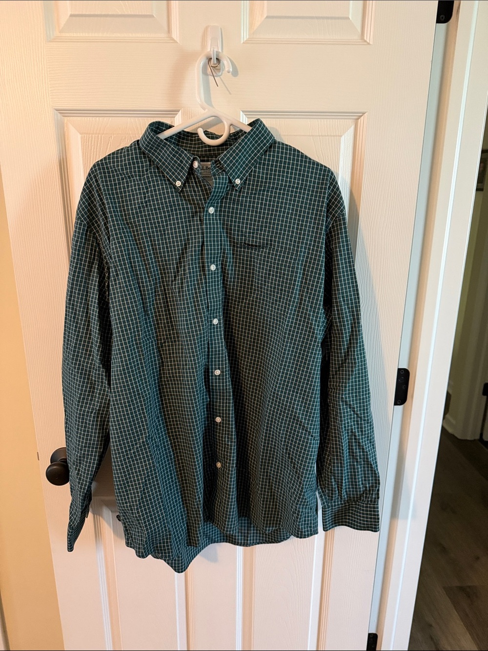 L.L. Bean Teal and White Plaid Button-Down Shirt
